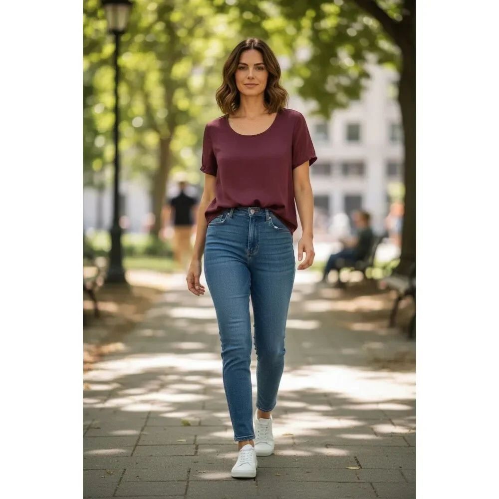 ✨Nation LTD Satin Shorts Sleeve Crewneck Wine Sz XS Top✨